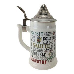 Cheers Around The World Beer Stein W/Lid Barware Vintage